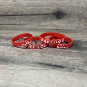 10- 7.5" Engraved Red Bracelet: | Charlie Kirk | Freedom, Faith, Family, Country